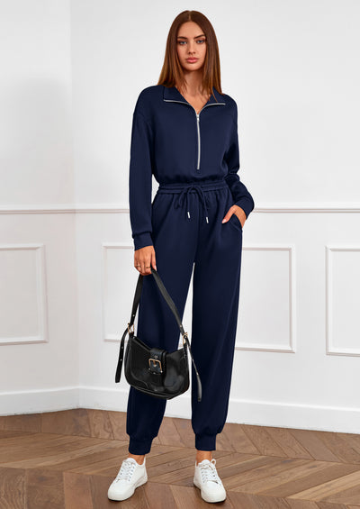 PRETTYGARDEN Long Sleeve Jumpsuits for Women Casual  Fall Fashion Zip Up Pant Rompers One Piece Sweatsuits Travel Outfits