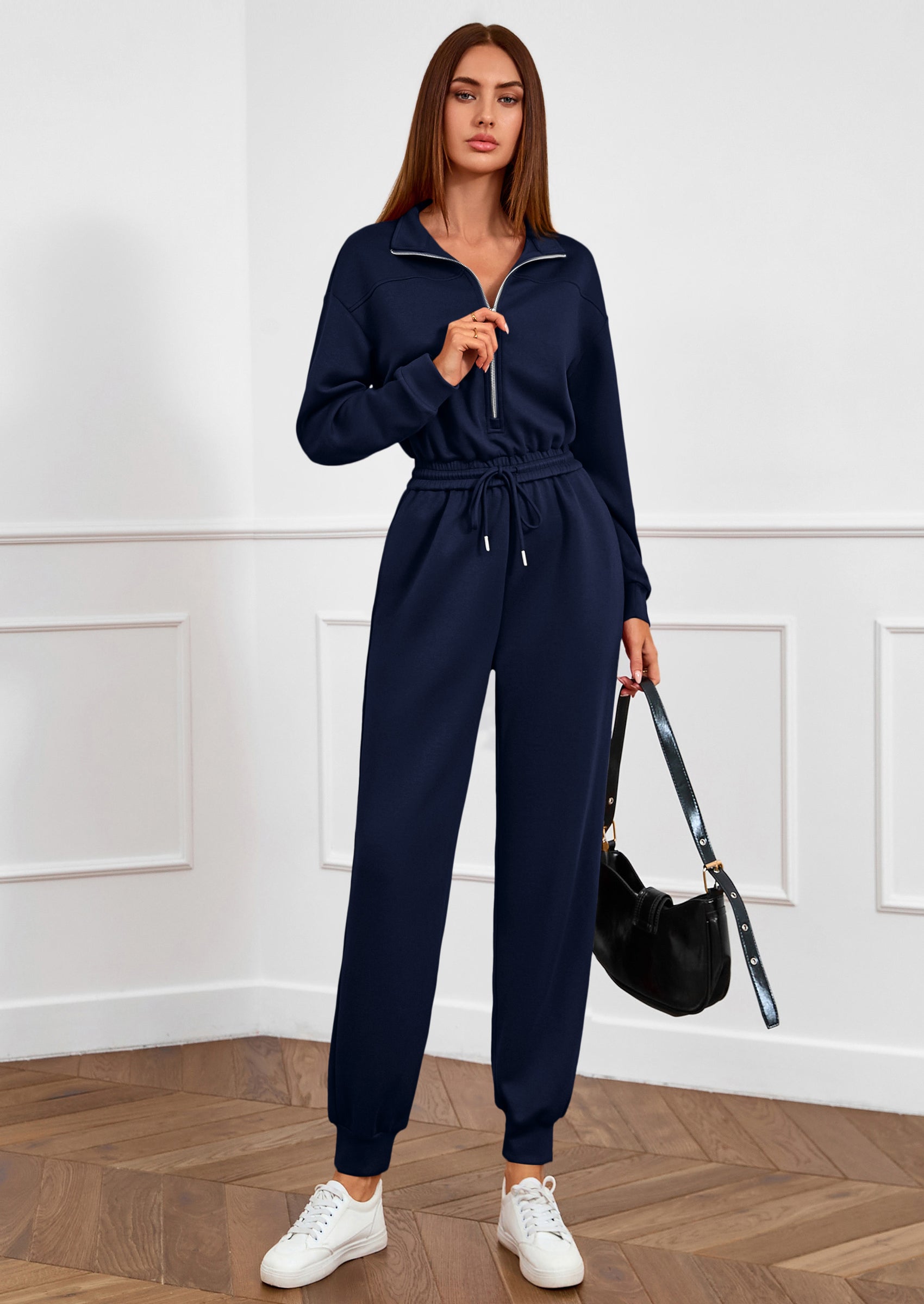 PRETTYGARDEN Long Sleeve Jumpsuits for Women Casual  Fall Fashion Zip Up Pant Rompers One Piece Sweatsuits Travel Outfits