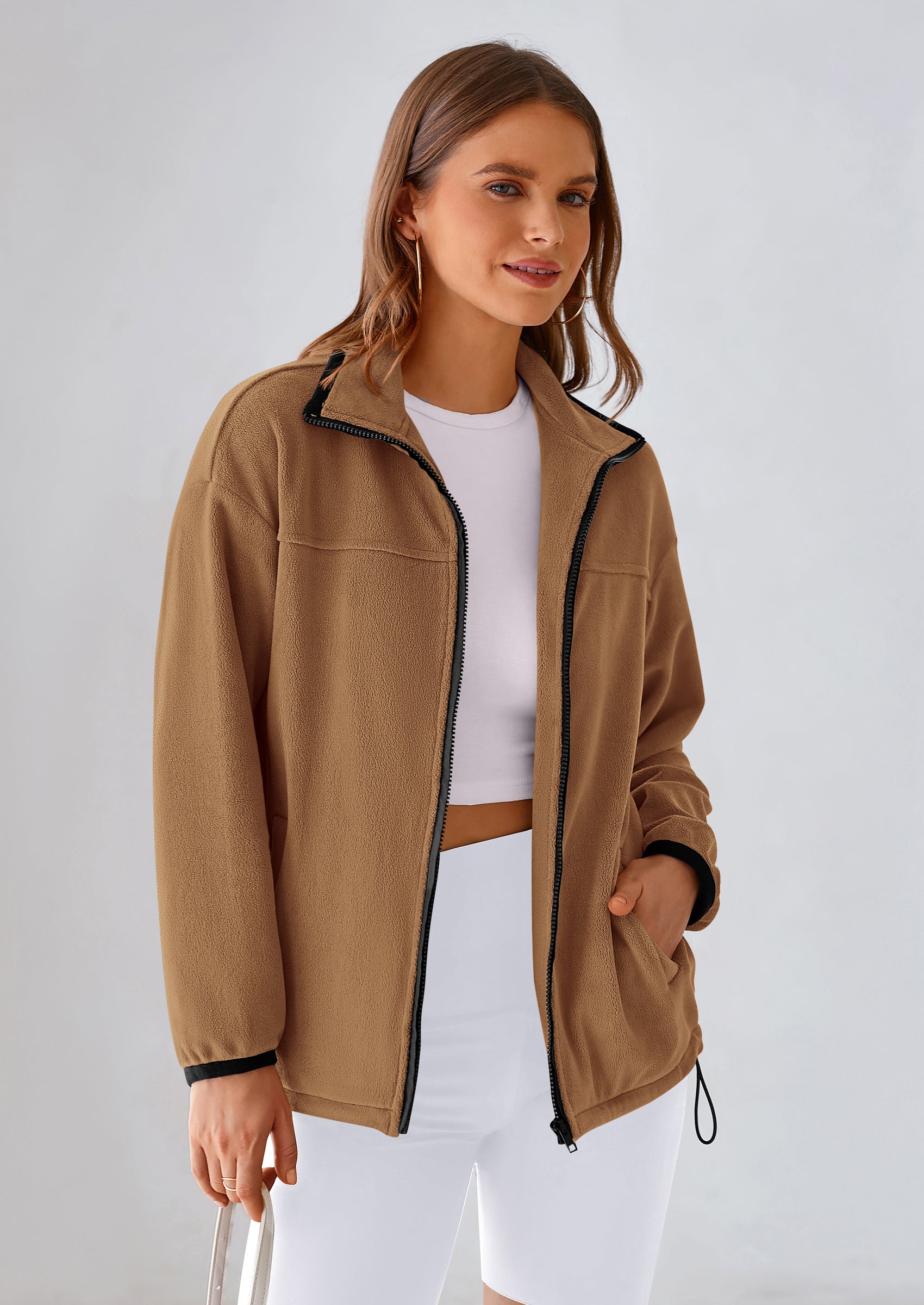 BTFBM Women's Fleece Jackets Fall Winter Clothes 2025 Stand Collar Outwear Jacket Zip Up Casual Fuzzy Coats Pockets PRETTYGARDEN