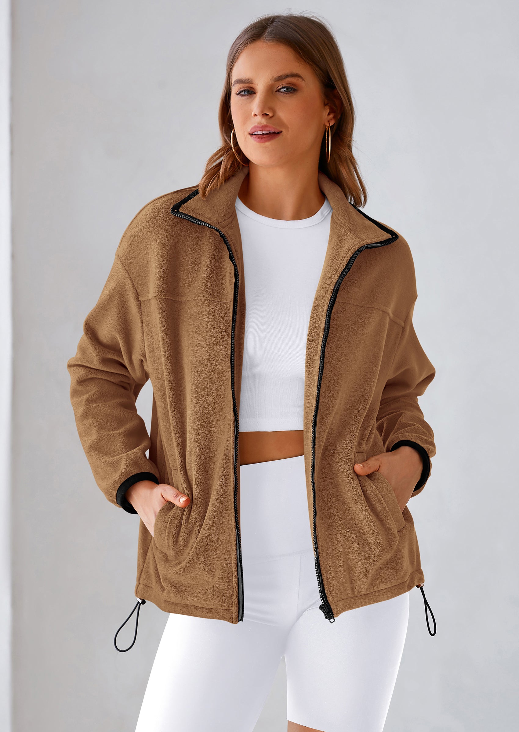 BTFBM Women's Fleece Jackets Fall Winter Clothes 2025 Stand Collar Outwear Jacket Zip Up Casual Fuzzy Coats Pockets PRETTYGARDEN