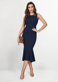 PRETTYGARDEN Women's Sleeveless Midi Bodycon Formal Dress Ruffle Mermaid Hem Elegant Cocktail Wedding Guest Midi Dresses