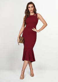 PRETTYGARDEN Women's Sleeveless Midi Bodycon Formal Dress Ruffle Mermaid Hem Elegant Cocktail Wedding Guest Midi Dresses