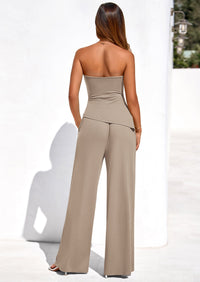 PRETTYGARDEN Summer Sets Women 2 Piece Outfits Asymmetrical Tube Tops and Pants Beach Vacation Airport Matching Lounge Set PRETTYGARDEN