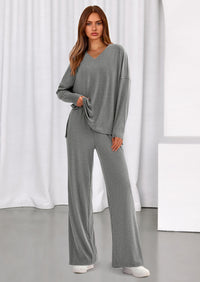 PRETTYGARDEN 2 Piece Lounge Sets for Women Fall Outfits Casual Loose Long Sleeve Tops Wide Leg Pants Matching Pajama Set