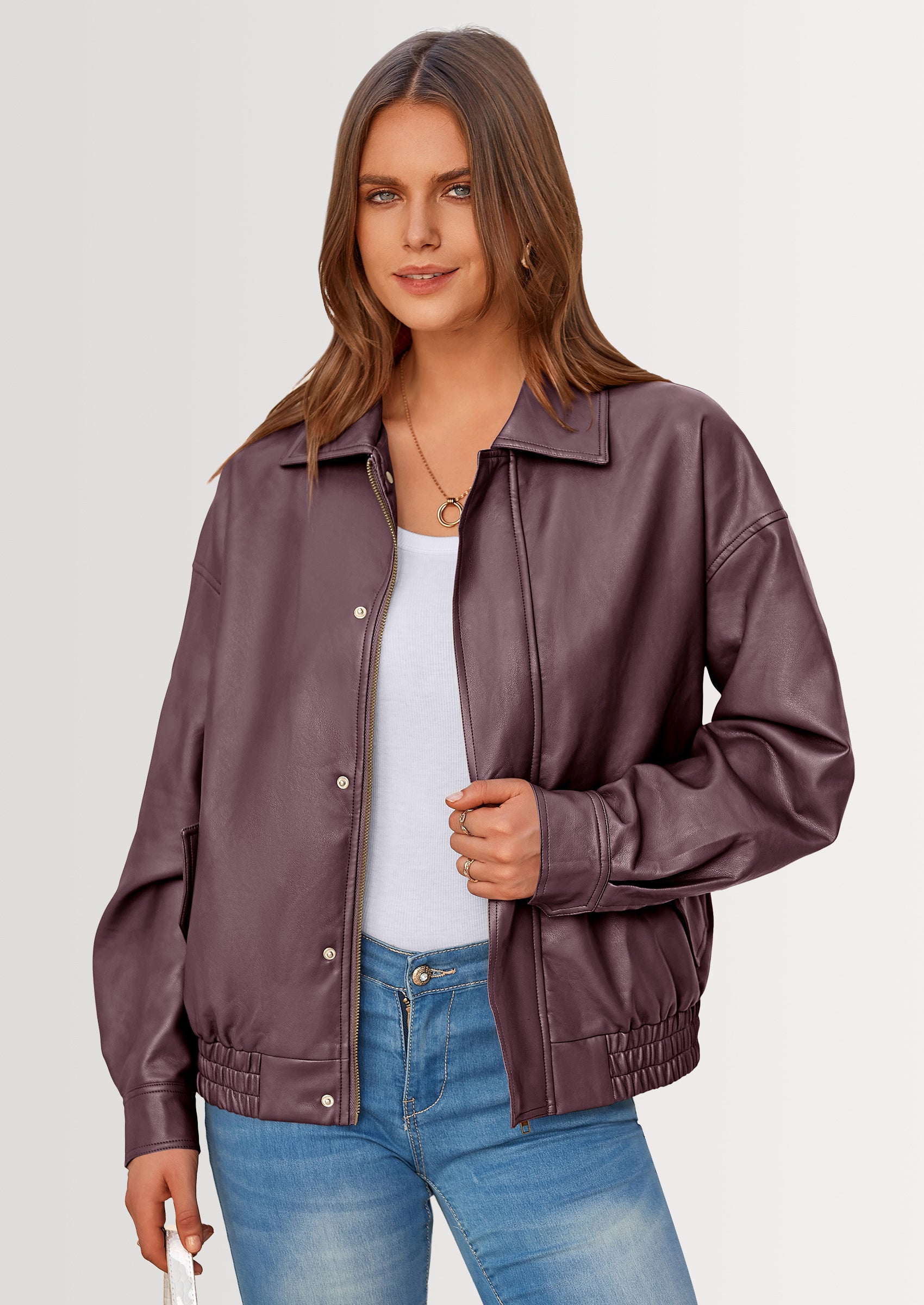 PRETTYGARDEN Women's Faux Leather Motorcycle Jacket Trendy Fall Spring Clothes Oversized Zip Up Winter Coat Outerwear