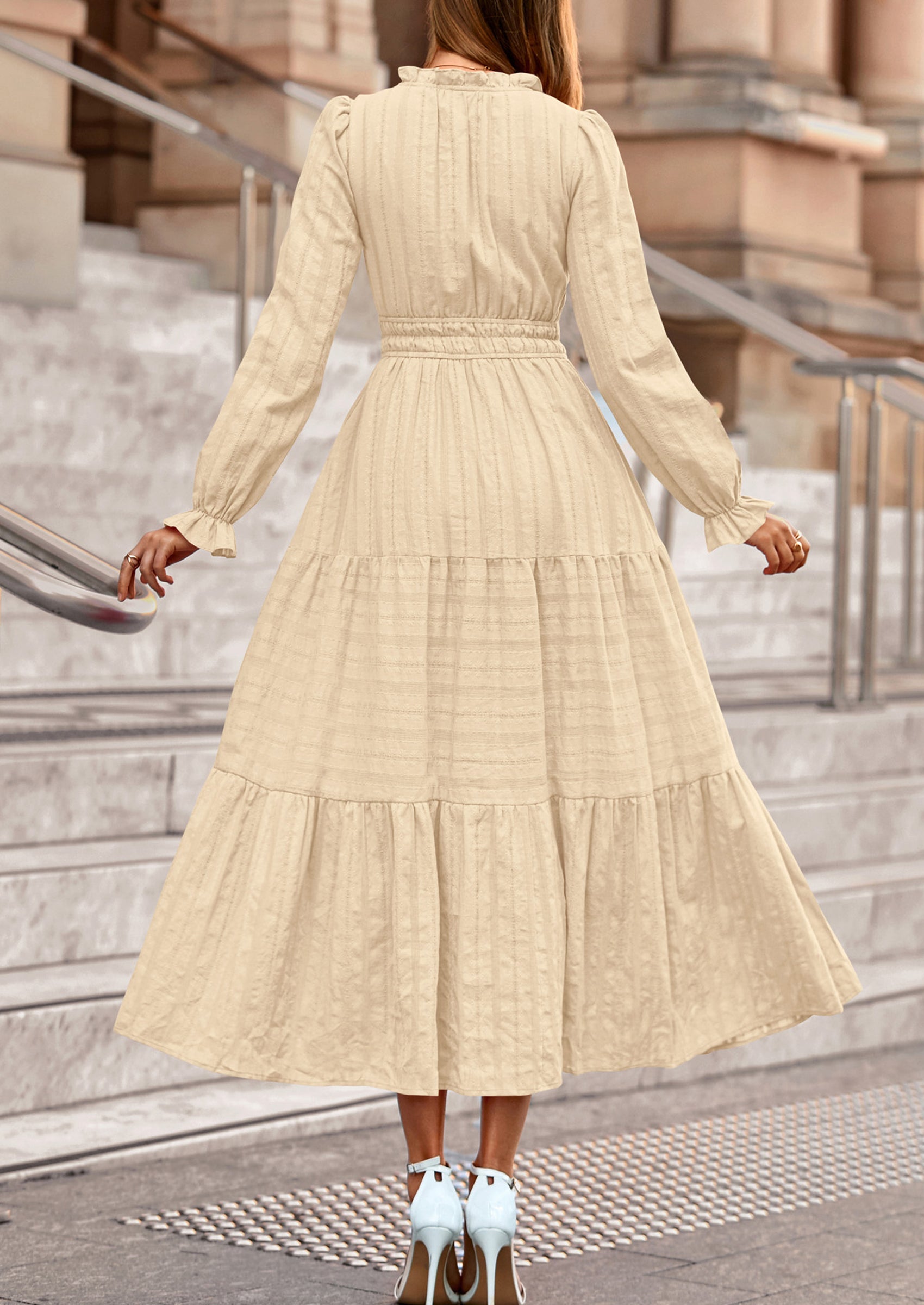 PRETTYGARDEN Women's Fall Wedding Guest Dresses Long Sleeve V Neck Flowy Elegant Holiday Party Maxi Dress with Pockets