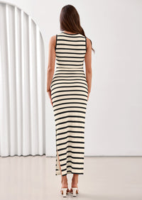 PRETTYGARDEN Sundresses for Women Summer Striped Knit Side Slit Spring Fashion Bodycon Maxi Dress Beach Vacation Clothes PRETTYGARDEN