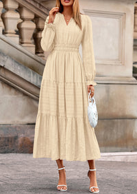 PRETTYGARDEN Women's Fall Wedding Guest Dresses Long Sleeve V Neck Flowy Elegant Holiday Party Maxi Dress with Pockets