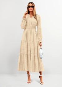 PRETTYGARDEN Women's Fall Wedding Guest Dresses Long Sleeve V Neck Flowy Elegant Holiday Party Maxi Dress with Pockets