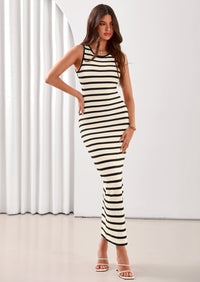 PRETTYGARDEN Sundresses for Women Summer Striped Knit Side Slit Spring Fashion Bodycon Maxi Dress Beach Vacation Clothes PRETTYGARDEN