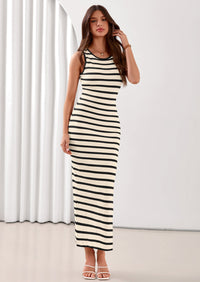 PRETTYGARDEN Sundresses for Women Summer Striped Knit Side Slit Spring Fashion Bodycon Maxi Dress Beach Vacation Clothes PRETTYGARDEN