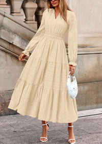 PRETTYGARDEN Women's Fall Wedding Guest Dresses Long Sleeve V Neck Flowy Elegant Holiday Party Maxi Dress with Pockets