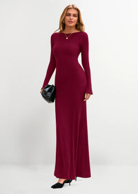 PRETTYGARDEN Women's Fall Fashion Long Sleeve Maxi Dress Ribbed Knit Boat Neck Bodycon Casual Dresses Going Out Outfits