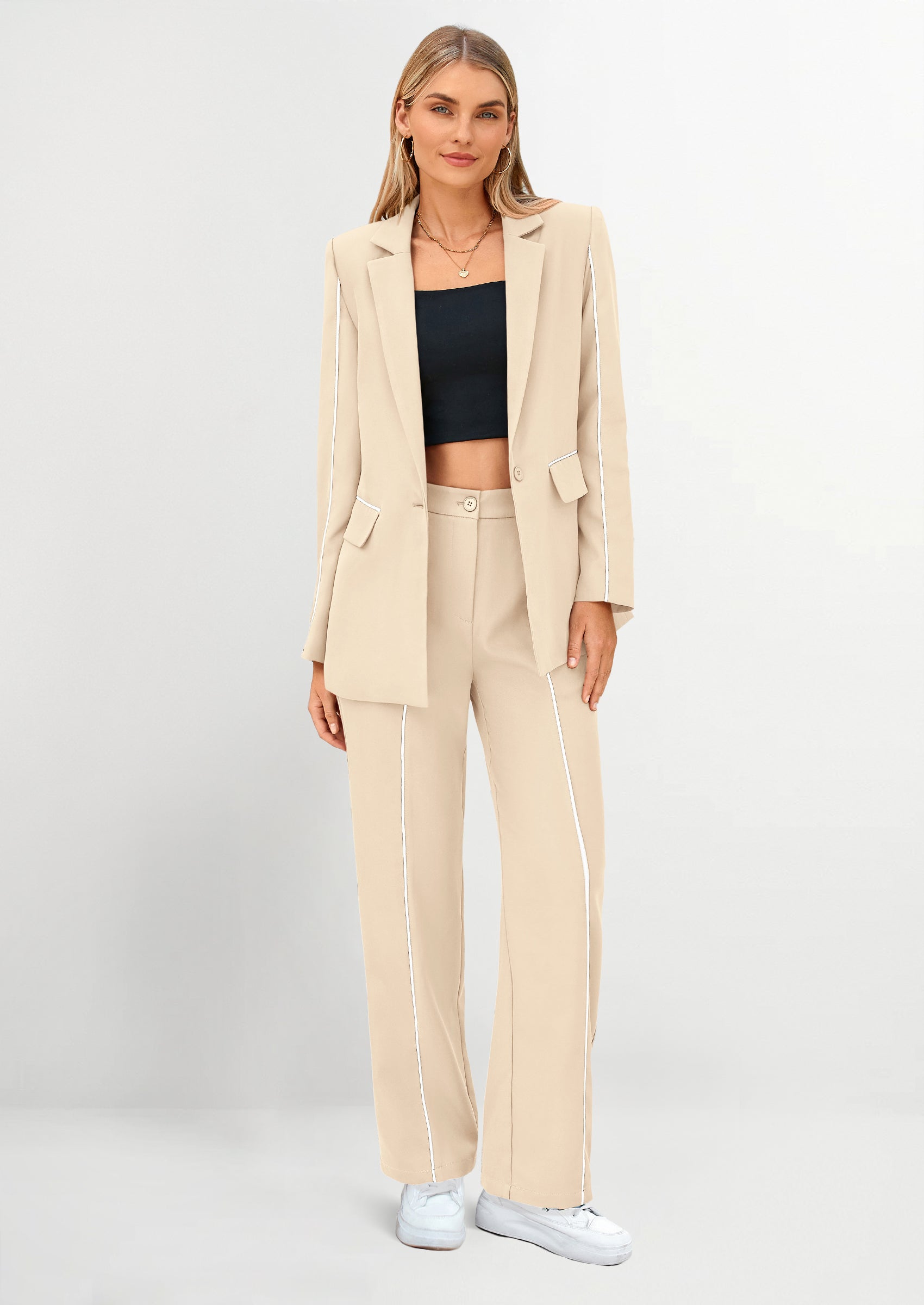 PRETTYGARDEN 2 Piece Blazer Outfits Business Casual Oversized Jacket W PRETTYGARDEN 2 Piece Blazer Outfits Business Casual Oversized Jacket W