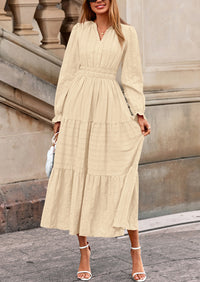 PRETTYGARDEN Women's Fall Wedding Guest Dresses Long Sleeve V Neck Flowy Elegant Holiday Party Maxi Dress with Pockets