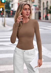 PRETTYGARDEN Long Sleeve Shirts for Women Fall Casual Boat Neck Tight Slim Fit Layering Basic T Shirt Going Out Tops