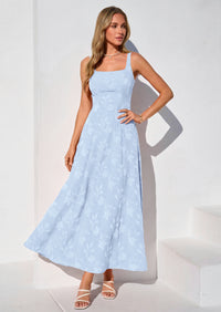 PRETTYGARDEN Womens Summer Maxi Dresses Casual Sleeveless Square Neck Jacquard Flowy Wedding Guest Beach Boho Long Dress