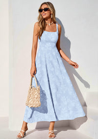 PRETTYGARDEN Womens Summer Maxi Dresses Casual Sleeveless Square Neck Jacquard Flowy Wedding Guest Beach Boho Long Dress