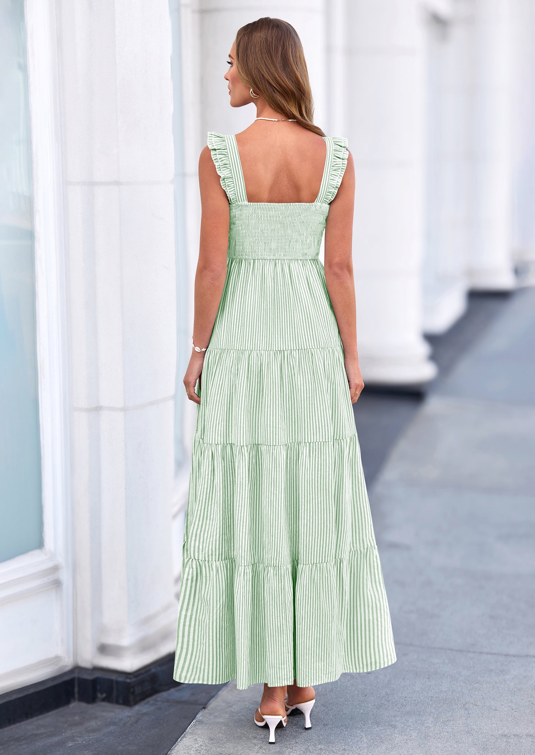 PRETTYGARDEN Womens Summer Casual Maxi Dresses Striped Square Neck Sleeveless Boho Flowy Sundress Beach Vacation Clothes