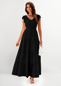 PRETTYGARDEN Women's Flowy Maxi Dress Casual Cap Sleeve V Neck Smocked Beach Sundress