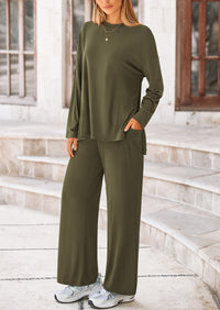 PRETTYGARDEN Women's 2 Piece Outfits Casual Short Sleeve Pullover Tops and Wide Leg Pants Lounge Sets Tracksuits