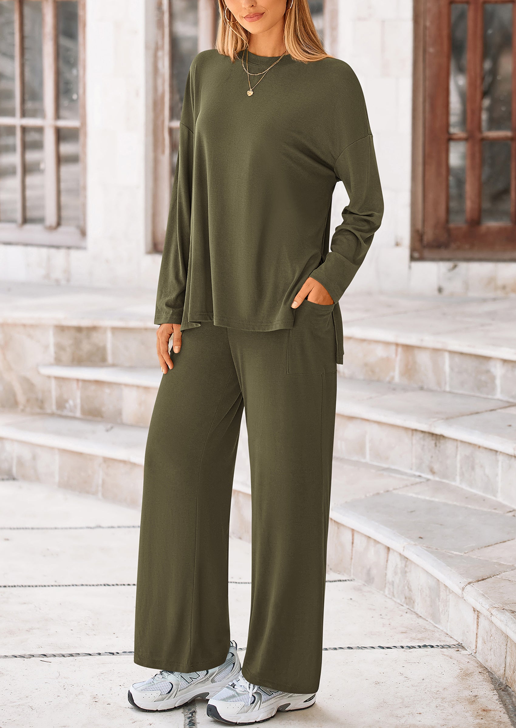 PRETTYGARDEN Women's 2 Piece Outfits Casual Short Sleeve Pullover Tops and Wide Leg Pants Lounge Sets Tracksuits