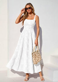 PRETTYGARDEN Womens Summer Maxi Dresses Casual Sleeveless Square Neck Jacquard Flowy Wedding Guest Beach Boho Long Dress