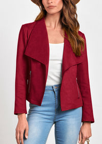 PRETTYGARDEN Women's Faux Suede Jackets Fashion Fall Clothes Long Sleeve Open Front Cropped Coat Outwear