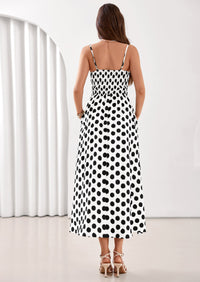 PRETTYGARDEN Womens Summer Dresses Spring Sleeveless Spaghetti Straps Casual Midi Dress Polka Dot Smocked Beach Sundress PRETTYGARDEN