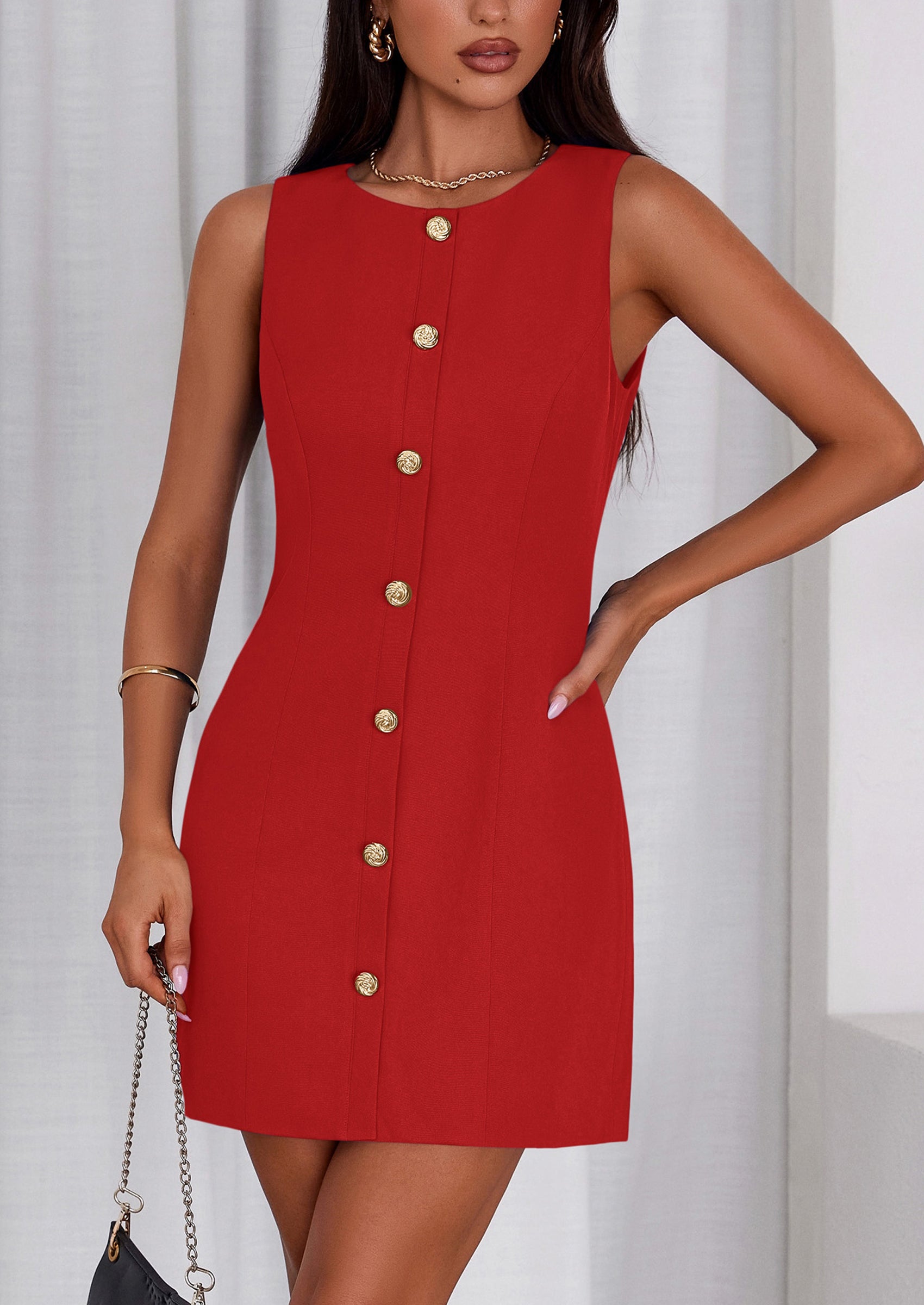 PRETTYGARDEN Work Dresses for Women Spring Business Formal Short Dress Sleeveless Button Down Elegant Office Outfits