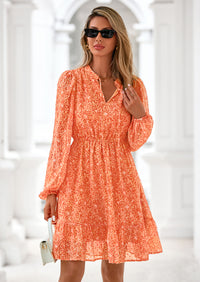 PRETTYGARDEN Women's Fall Boho Dresses Floral Long Sleeve V Neck Mini Flowy Wedding Guest Dress Trendy Vacation Outfits