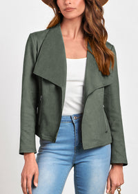 PRETTYGARDEN Women's Faux Suede Jackets Fashion Fall Clothes Long Sleeve Open Front Cropped Coat Outwear