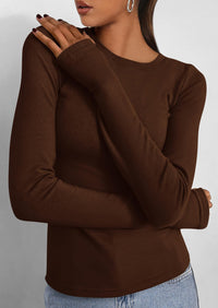 BTFBM Women's Casual Tops Spring Fall Outfits Long Sleeve Shirt Crewneck Workout Stretchy Slim Fit Going Out Top