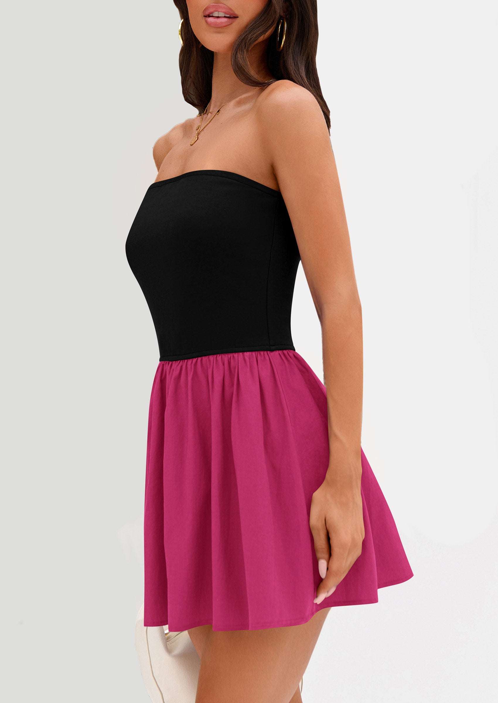 Strapless Casual Tube Top Ruffle A Line Patchwork Mini Dresses Mini Party Dresses