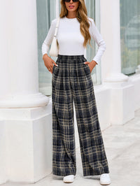 PRETTYGARDEN Casual Women's Pants Elastic Waist Palazzo Long Stretchy Wide Leg Trousers Knit Fall Outfits with Pockets