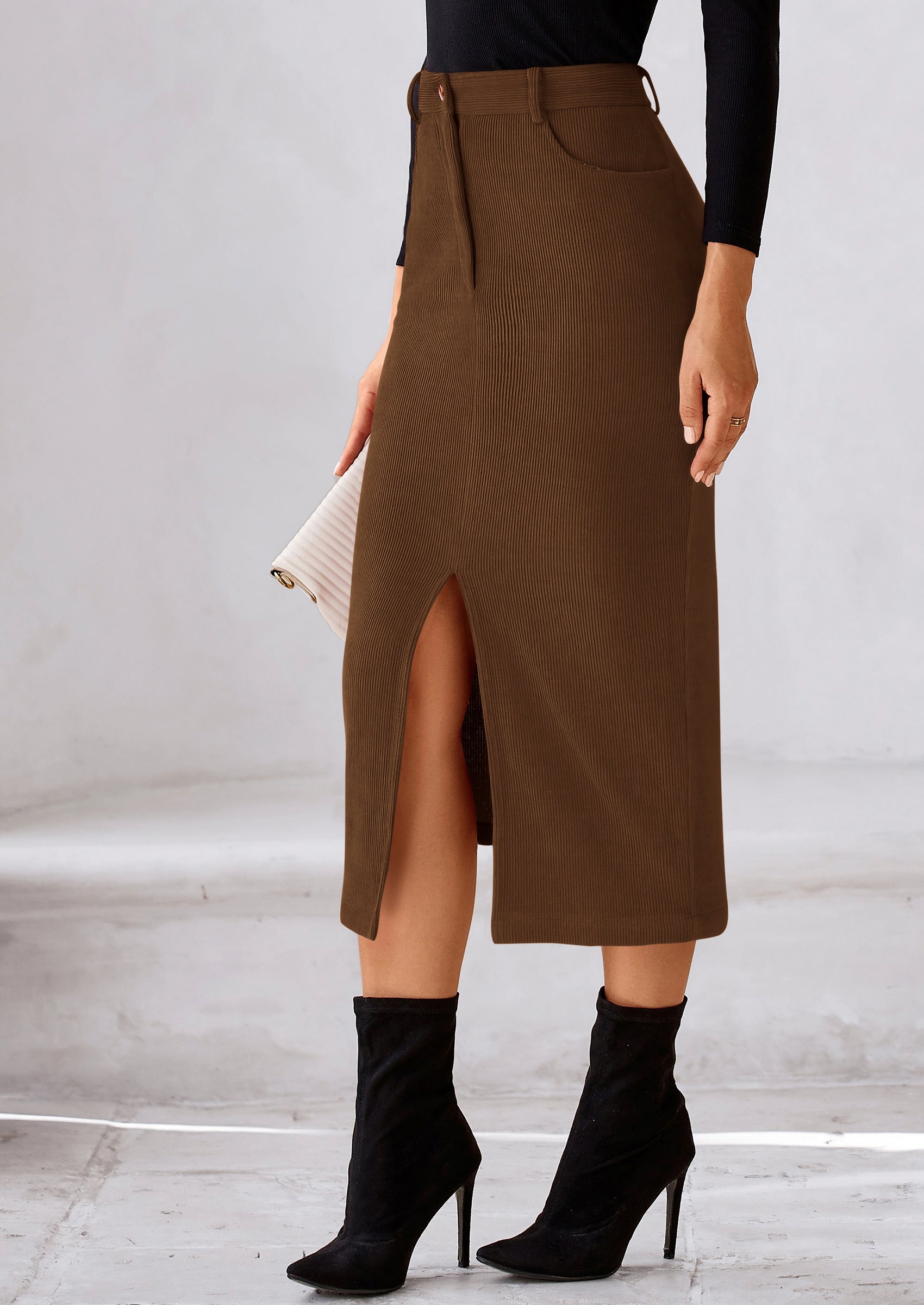 PRETTYGARDEN Corduroy Skirt Women Fall Fashion High Waisted Pencil Midi Skirts Business Casual Work Office Winter Outfit