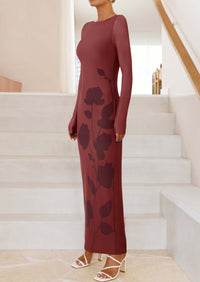 PRETTYGARDEN Bodycon Maxi Dress Fall Floral Long Sleeve Sexy Mesh Cocktail Wedding Guest Long Dresses