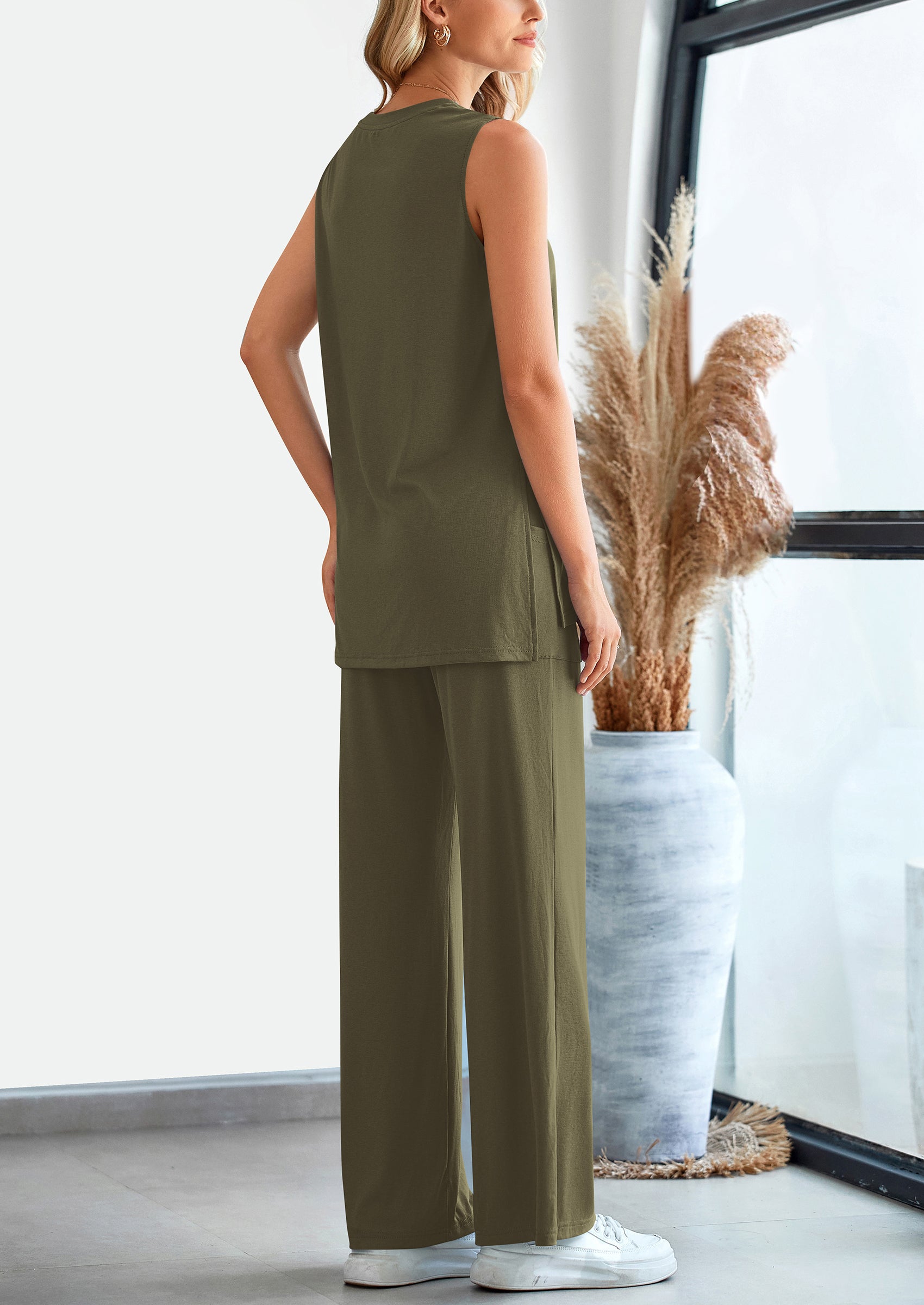 PRETTYGARDEN 2 Piece Set Loose Tank Top Wide Leg Pants Casual Matching Outfits Tracksuit