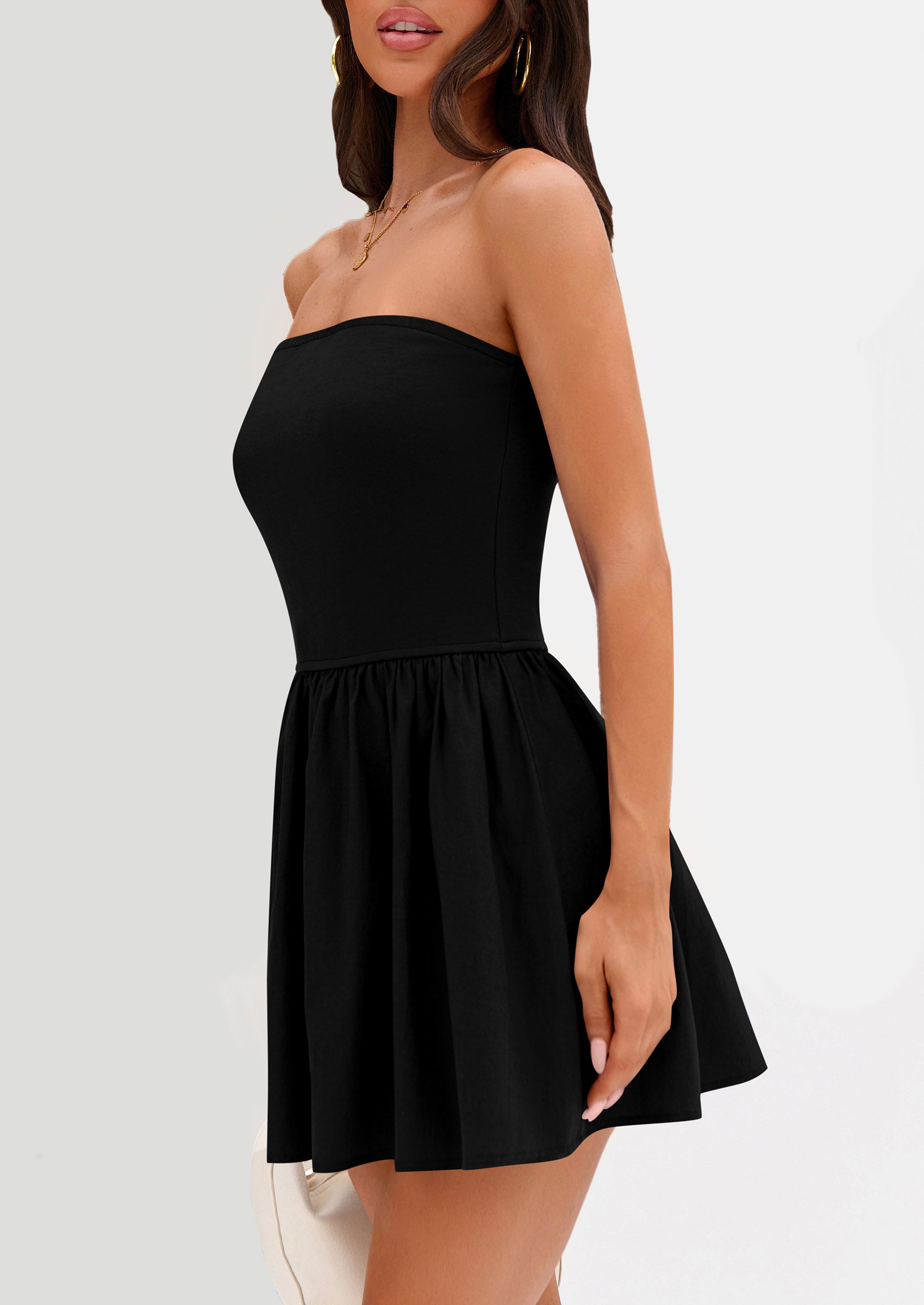 Strapless Casual Tube Top Ruffle A Line Patchwork Mini Dresses Mini Party Dresses