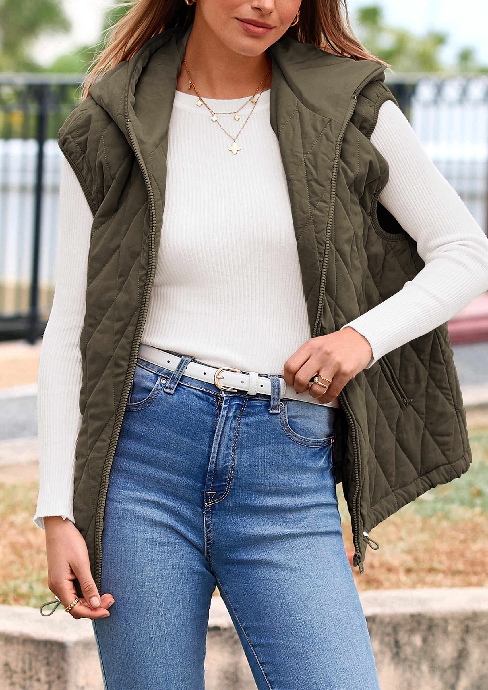 PRETTYGARDEN Women's Fall Spring Vest Casual Sleeveless Hooded Zip Up Jacket Trendy Winter Coat Outerwear PRETTYGARDEN