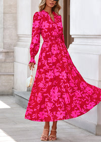 PRETTYGARDEN Women's Floral Maxi Dress Spring Long Sleeve V Neck Casual A Line Long Flowy Boho Party Dresses