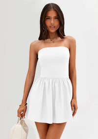 Strapless Casual Tube Top Ruffle A Line Patchwork Mini Dresses Mini Party Dresses