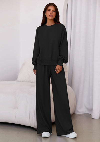 PRETTYGARDEN Womens 2 Piece Sets Long Sleeve Sweatshirt Wide Leg Pants Loose Matching Lounge Set Trendy Fall Outfits