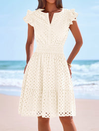 PRETTYGARDEN Women's Summer Sundresses Eyelet Cap Sleeve V Neck Short Boho Wedding Guest Dress Beach Vacation Clothes PRETTYGARDEN