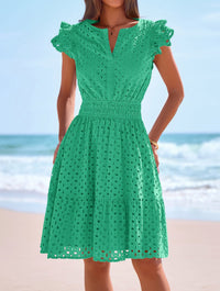 PRETTYGARDEN Women's Summer Sundresses Eyelet Cap Sleeve V Neck Short Boho Wedding Guest Dress Beach Vacation Clothes PRETTYGARDEN