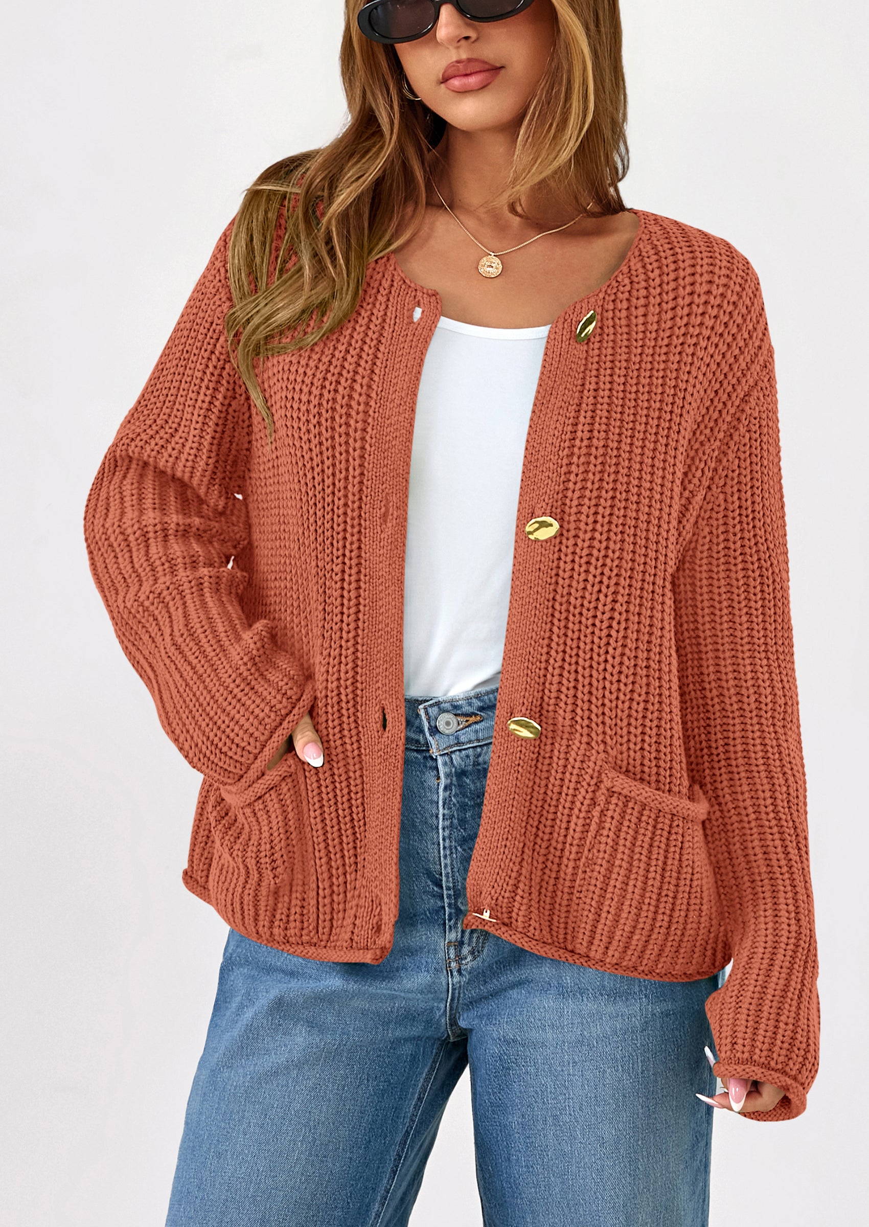 PRETTYGARDEN Cardigan Sweaters for Women Trendy Oversized Knit Chunky Button Cardigans Fall Winter Outfits with Pockets