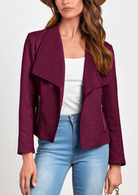 PRETTYGARDEN Women's Faux Suede Jackets Fashion Fall Clothes Long Sleeve Open Front Cropped Coat Outwear