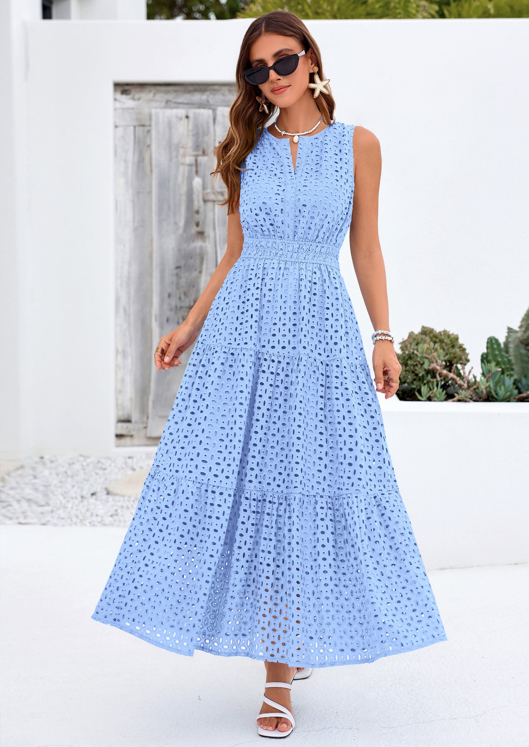PRETTYGARDEN Summer Dresses for Women Sundresses Sleeveless V Neck Eye