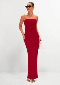 PRETTYGARDEN Women's Semi Formal Cocktail Dresses Strapless Tube Bodycon Ruched Evening Wedding Guest Maxi Dress