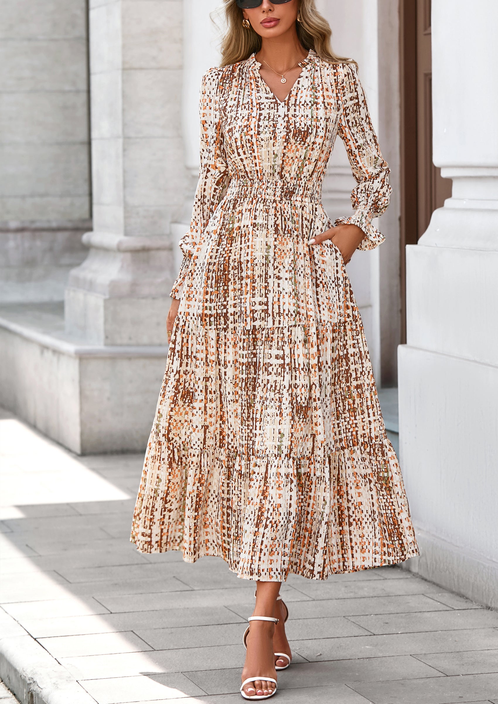 PRETTYGARDEN Women's Floral Maxi Dress Spring Long Sleeve V Neck Casual A Line Long Flowy Boho Party Dresses